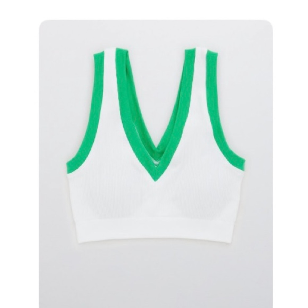 OFFLINE By Aerie Main Squeeze Seamless Plunge Sports Bra - Green Pop - XL